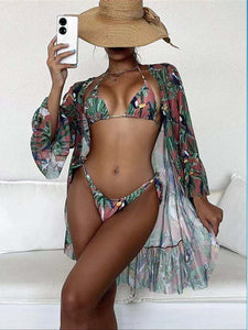 3 Piece Tropical Bikini with Coverup