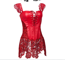 Load image into Gallery viewer, European Lace-up Pleather and Lace Corset