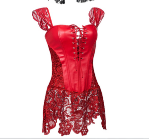 European Lace-up Pleather and Lace Corset