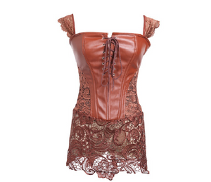 European Lace-up Pleather and Lace Corset