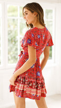 Load image into Gallery viewer, Gypsy Print Ruffled Mini Dress with Sash