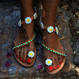 Soft flower embellished boho beach sandals