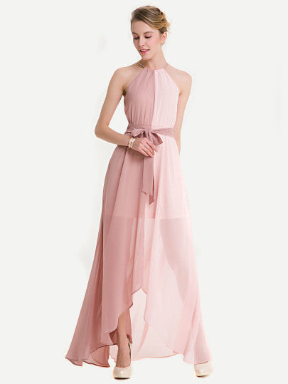 chiffon dip hem dress Womens Jolie Moi Blue Pleated Chiffon Dip Hem Maxi Dress US 8