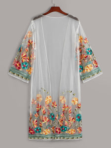 Embroidery Mesh Longline Kimono