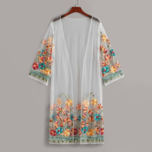 Load image into Gallery viewer, Embroidery Mesh Longline Kimono