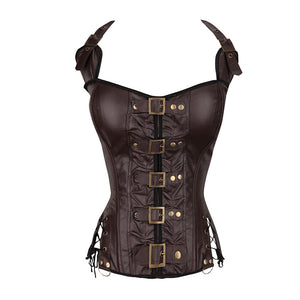 Leather Open Corset with Brass Buckles