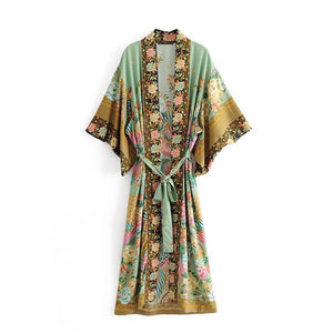 Bohemian Printed Crane Kimono