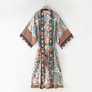 Bohemian Printed Crane Kimono
