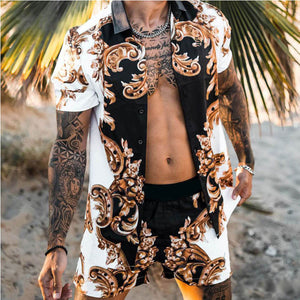 Loose Shirt Hawaiian Print Two-Piece Suit