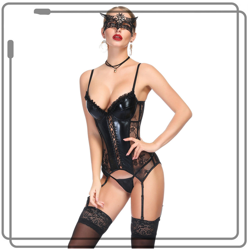 Pleather Corset with Garters
