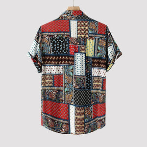Mens Vintage Ethnic Print Loose Casual Shirt