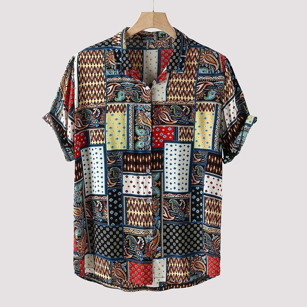 Mens Vintage Ethnic Print Loose Casual Shirt