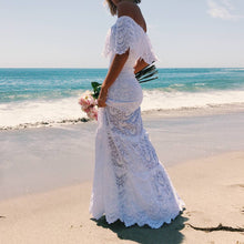 Load image into Gallery viewer, Off Shoulder Lace Eyelet Beach Bridal Dress