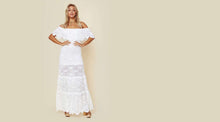 Load image into Gallery viewer, Off Shoulder Lace Eyelet Beach Bridal Dress