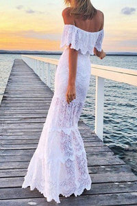 Off Shoulder Lace Eyelet Beach Bridal Dress