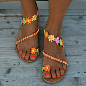 Soft flower embellished boho beach sandals