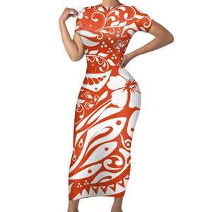 Polynesian Print Fitted Dress