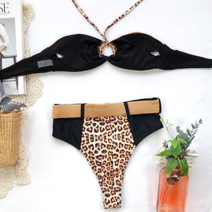 Leopard Print Bandeau High Waist Bikini