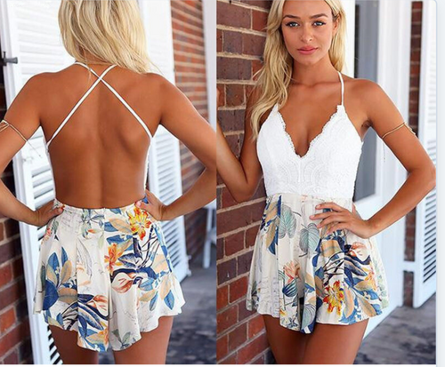 Floral and lace romper