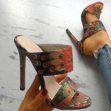 Load image into Gallery viewer, Peacock pattern Mules with stiletto heel