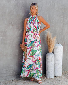 Sling Tropical Print Boho Maxi Dress