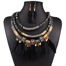Load image into Gallery viewer, Boho Chic Natural Feather necklace and earrings set