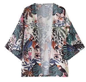 Tropical Print chiffon Kimono Jacket