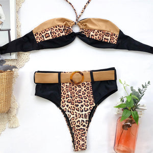 Leopard Print Bandeau High Waist Bikini
