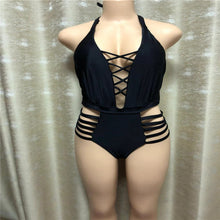 Load image into Gallery viewer, European Deep Plunge Strappy Black Mallot