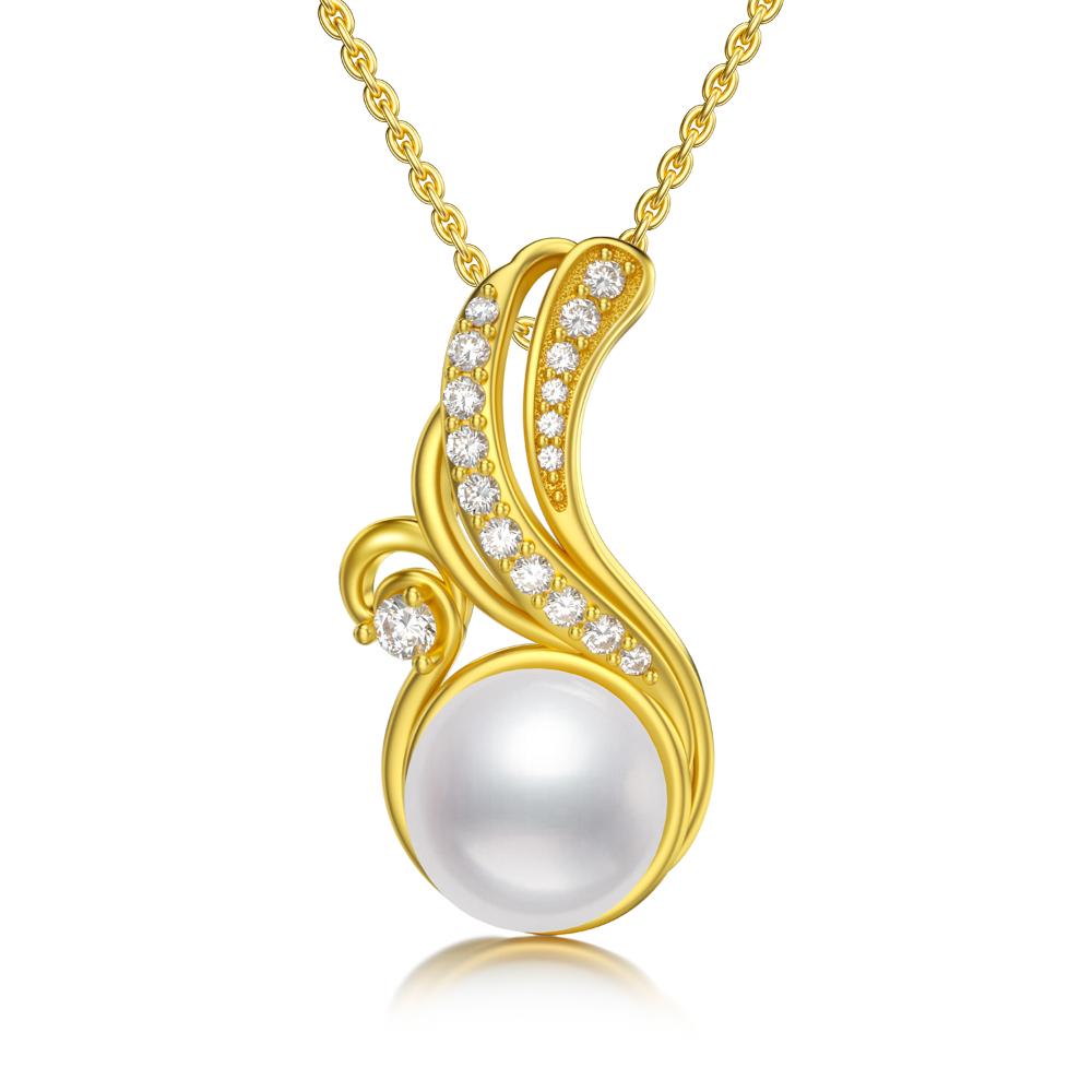 Gold Plated Ocean Wave Pearl Necklace S925 Sterling Silver Pendant