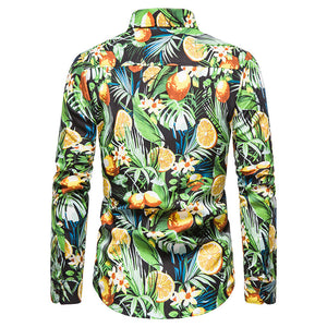 Mens Casual Long Sleeved Tropical Print Dress Shirt