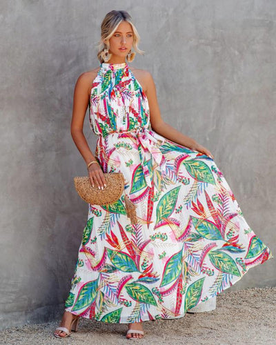 Sling Tropical Print Boho Maxi Dress
