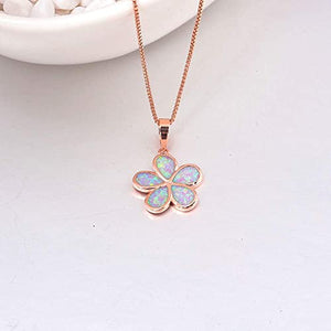 14K Rose Gold Plated Flower Pendant Necklace with Pink Opal Inlay