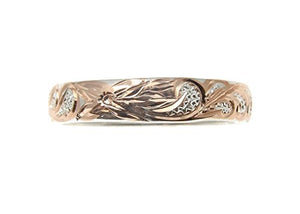 Pink Rose Gold Plated Sterling Silver 925 Hawaiian Plumeria Scroll 4mm Band
