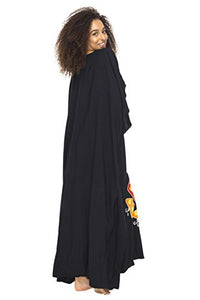 Womens Beach Dress Maxi Caftan Long Poncho Butterfly Dancer Black