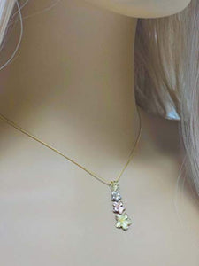 14k White Gold/Yellow Gold/Rose Gold Hawaiian Plumeria Pendant Necklace 16"