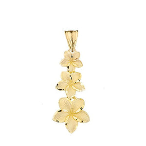 Elegant 10k Yellow Gold Hawaiian Plumeria Flowers Charm Pendant Necklace, 16"
