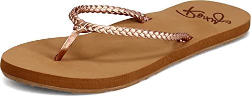 Braided Leather Flip Flop Sandal in Rose Gold