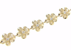 925 Sterling silver yellow gold plated Hawaiian 8mm cz plumeria flower bracelet 7": Jewelry