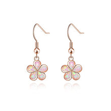 Load image into Gallery viewer, Rose Gold Plated Floral Drop Earrings with Opal inlay