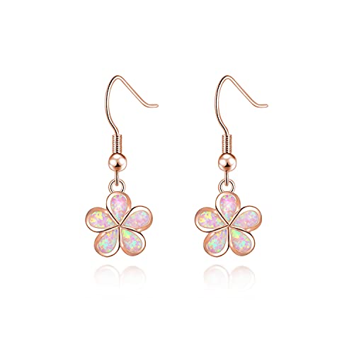 Rose Gold Plated Floral Drop Earrings with Opal inlay