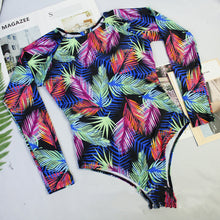 Load image into Gallery viewer, Tropical Print Long-Sleeve Backless One Piece
