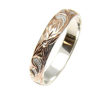 Load image into Gallery viewer, Pink Rose Gold Plated Sterling Silver 925 Hawaiian Plumeria Scroll 4mm Band