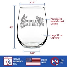 Load image into Gallery viewer, Okole Maluna Hawaiian Cheers Stemless Wine Glass - Cute Hawaii Themed Gifts or Party Decor for Women &amp; Men - Large 17 Oz Wine Glasses