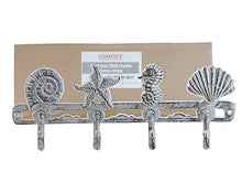 Load image into Gallery viewer, Vintage Seashell Coat Hook Hanger Rustic Cast Iron Wall Hanger w/ 4 Decorative Hooks - Includes Screws and Anchors - in Antique White - Beach House Decor