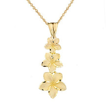 Load image into Gallery viewer, Elegant 10k Yellow Gold Hawaiian Plumeria Flowers Charm Pendant Necklace, 16&quot;