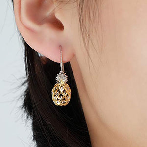 Sterling Silver Pineapple Dangle Hook Earrings