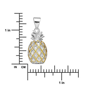 Sterling Silver with 14kt Yellow Gold Plated Accents Large Pineapple Pendant Necklace, 16+2" Extender: Hawaiian Jewelry For Women: Jewelry