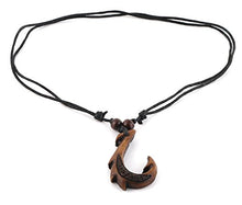 Load image into Gallery viewer, Hawaiian Brown Fish Hook Pendant Hemp Cord Chain - Maori Tribal Necklace: Jewelry