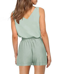 Pastel Two Piece High Waisted Belted Wide Short Romper